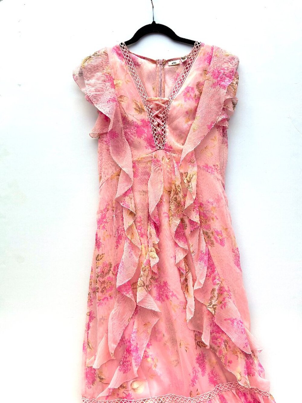 Women’s River Island Floral Lace-Up Sleeveless Maxi Dress, Pink Size 8 US; 12 UK